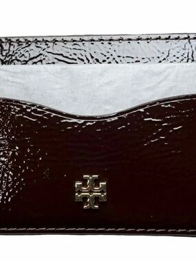 NEW! Tory Burch Patent Card Case in Dark Brown with Gold Logo